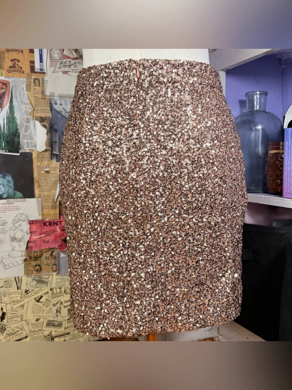 Rose Gold Sequin Mini Skirt